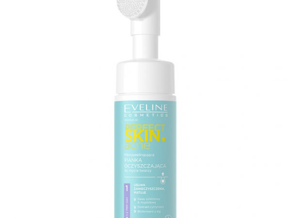 Пилинг-пенка для умывания `EVELINE` PERFECT SKIN ACNE с микроотшелушивающим эффектом (очищающая) 150 мл